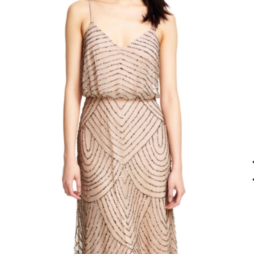 Adrianna Papell Art Deco Beaded Blouson Gown